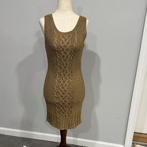 Ralph Lauren Rugby Metallic Gold Cable Knit Tan Mini Dress Small
